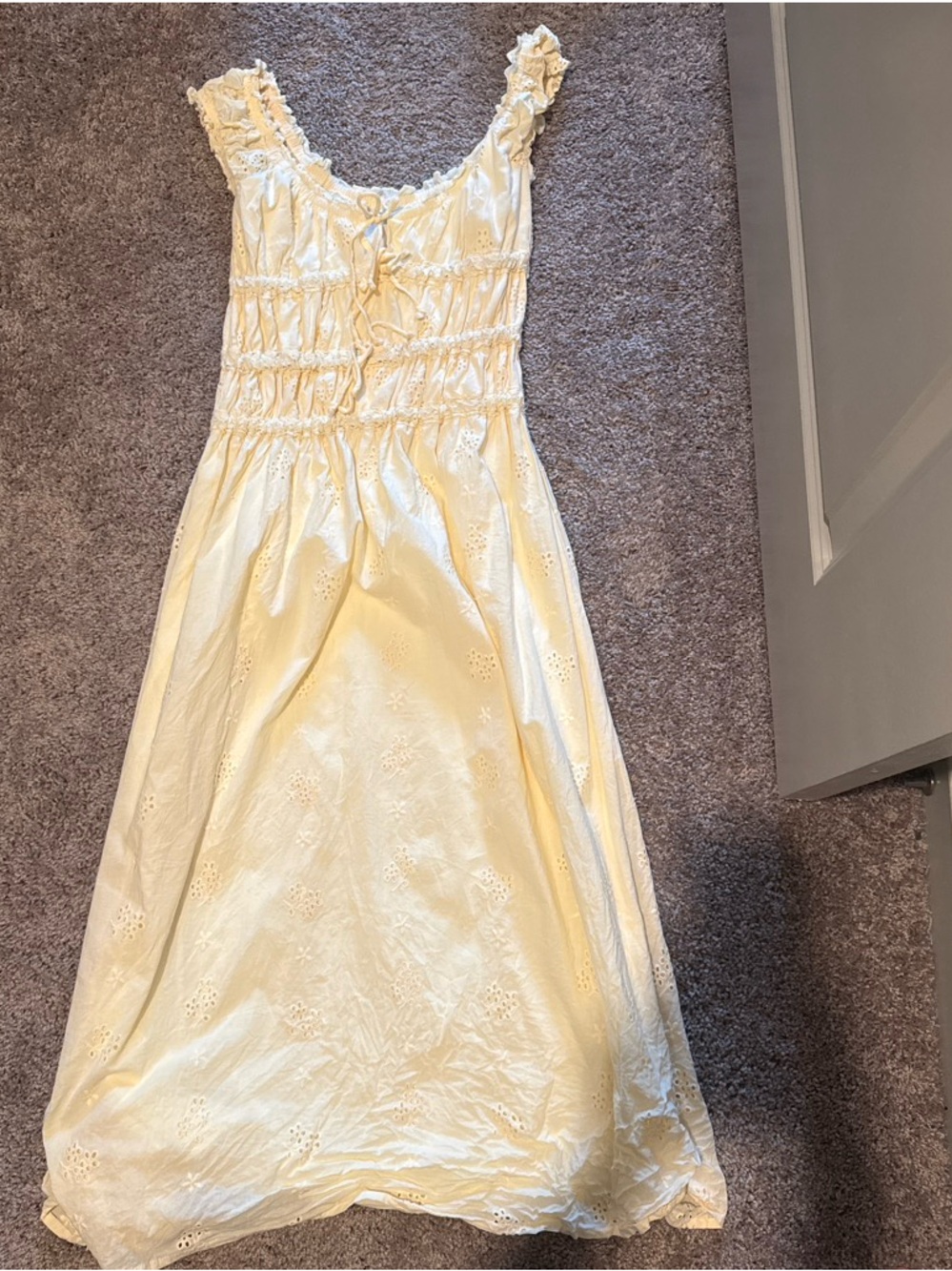 Amazon Cream Eyelet Maxi Dress with Ruffle Straps